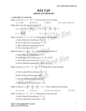 Bài tập Khảo sát hàm số - Võ Thanh Bình